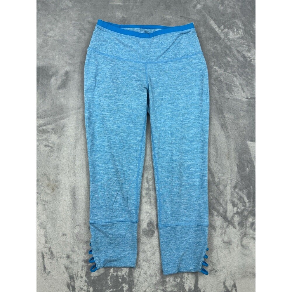 Prana Tori Yoga Capri Leggings Womens Sz Small Blue Space Dye Lattice Cuff Crop